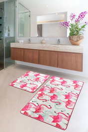 Mijölnir Juego de alfombrillas de baño Vogel rosa, blanco y negro con base antideslizante de 2 piezas